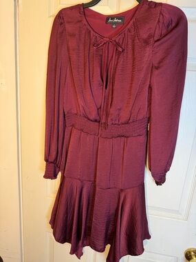 Sam Edelman Plum A Line Long-Sleeve Tie-Neck Smocked Mini Dress 2